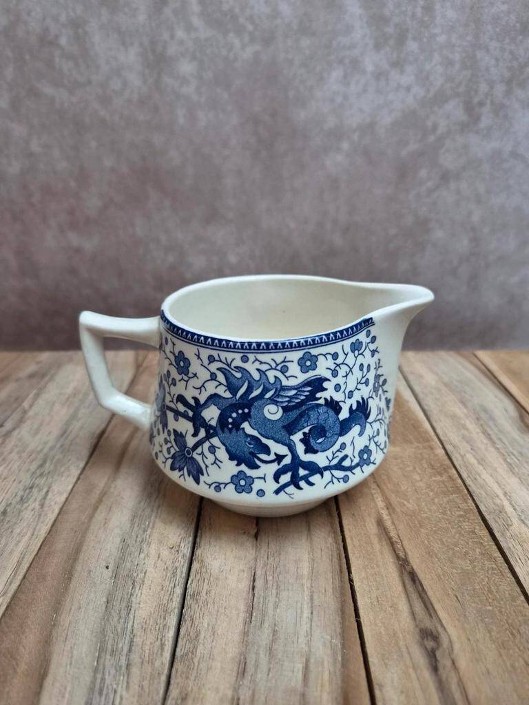 Small milk jug Boch Frères – La Louvière Dragon model – blue decoration – vintage Belgium