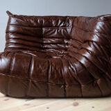 Set of 3 brown leather Togo sofas designed by Michel Ducaroy 1973