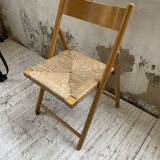 Beech and straw folding chair from the 80s