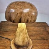 Hand-carved oak table lamp in the shape of a mushroom