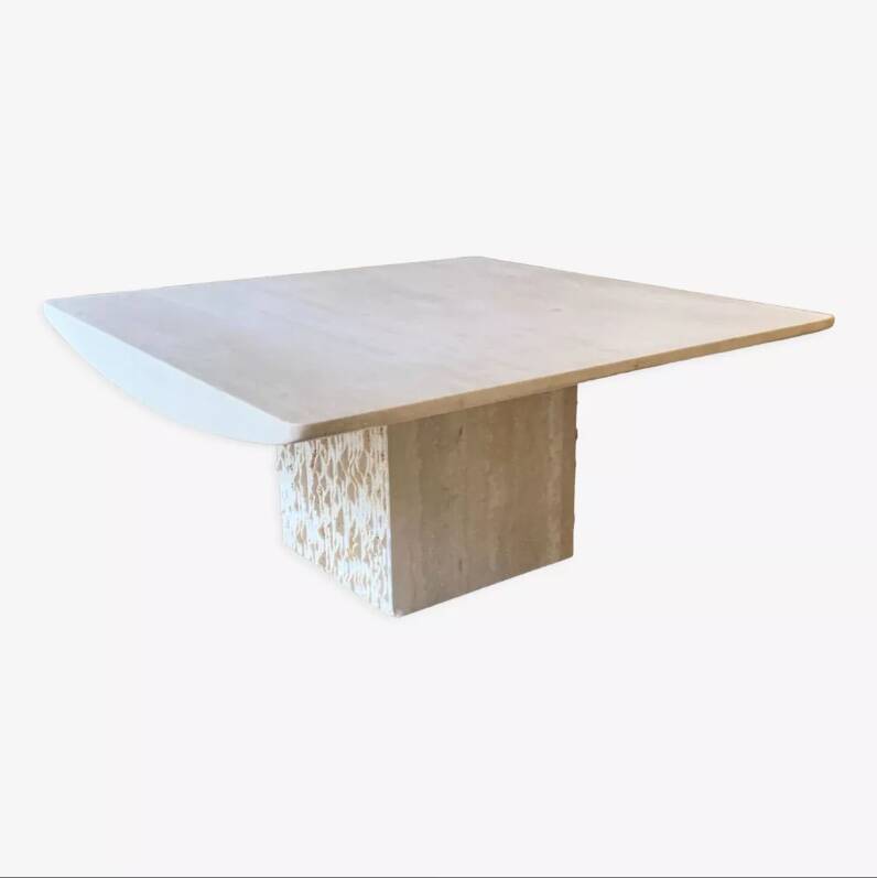 Square coffee table in honed travertine by Claude Berraldacci