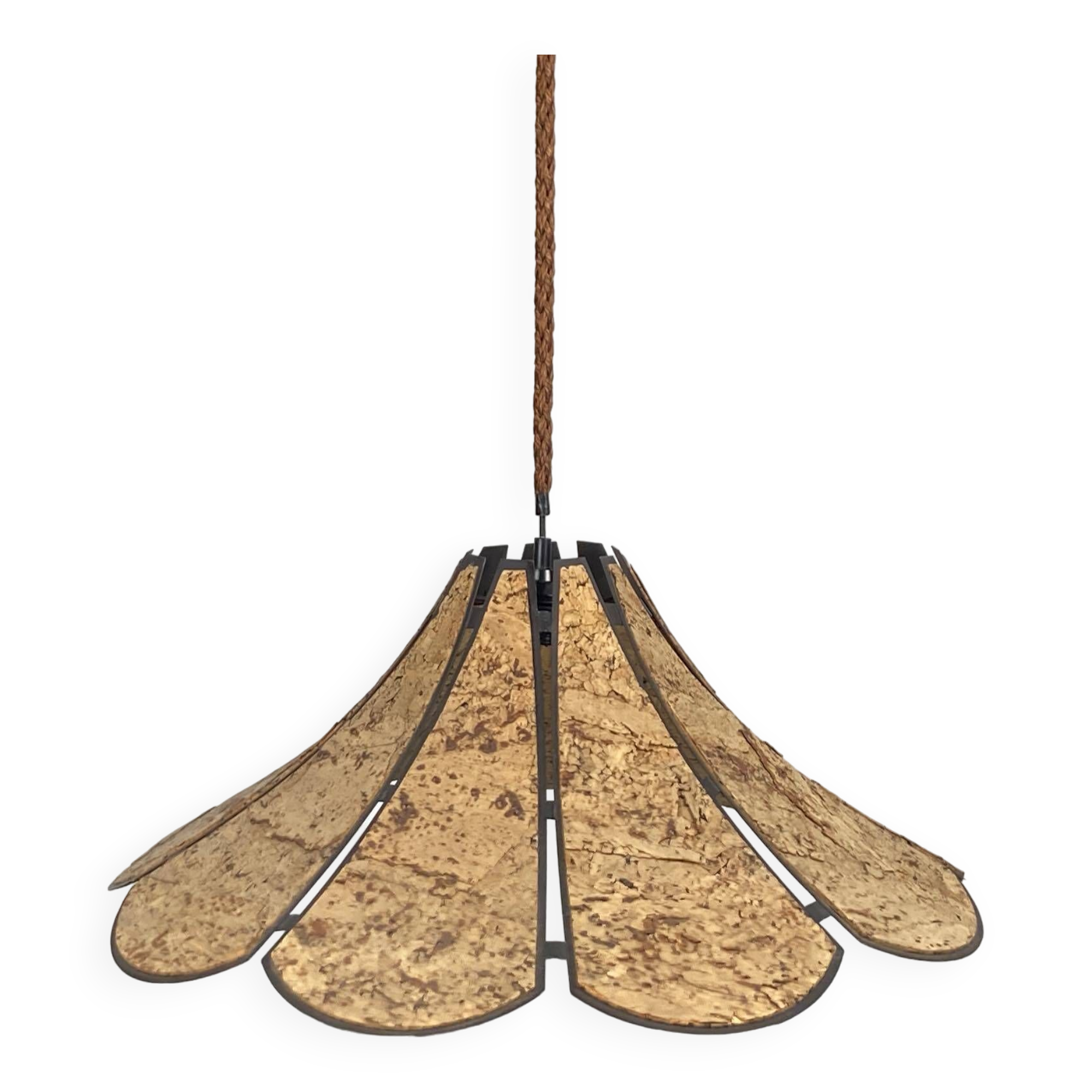 XL clover cork hanging pendant lamp, Germany 1970s