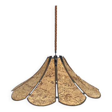 XL clover cork hanging pendant lamp, Germany 1970s