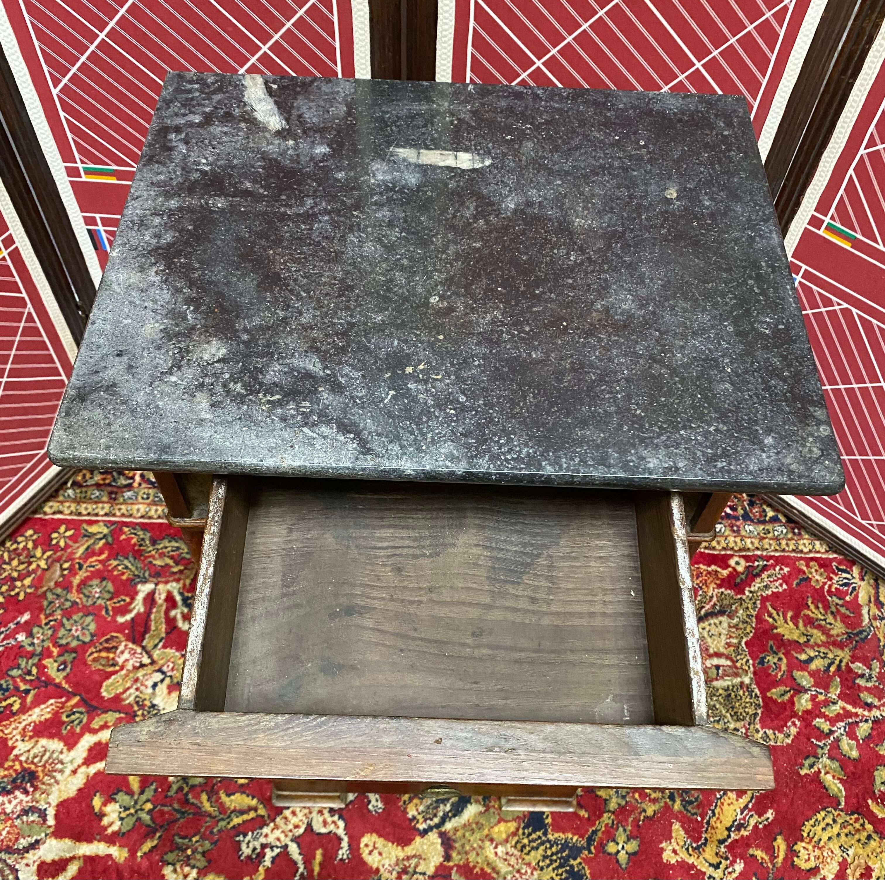 Walnut bedside and walnut veneer with marble, 1900
