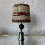 Lampe chrome bois laine années 70