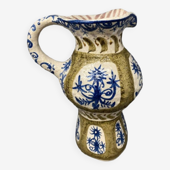 André L'Helguen for Keraluc, QUIMPER - Polychrome earthenware pitcher decorated with stylized flowers