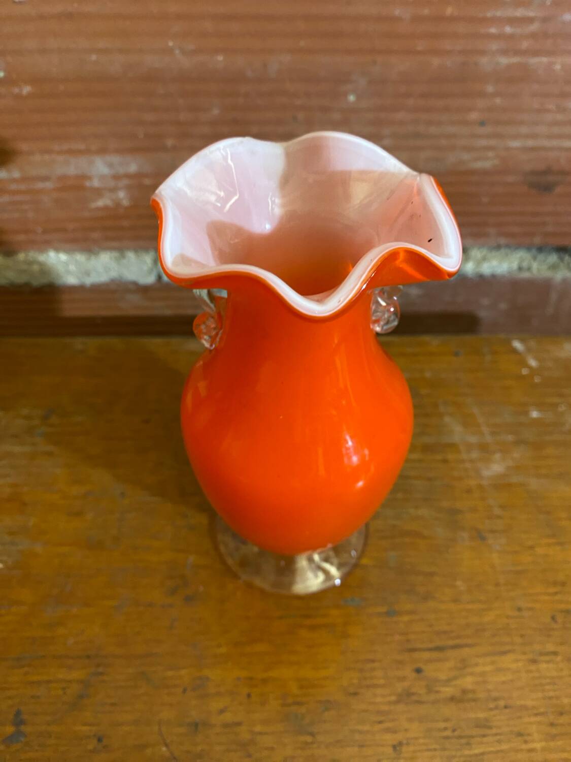 Antique MURANO Orange Blown Glass Vase Corolla Neck Vintage Decoration