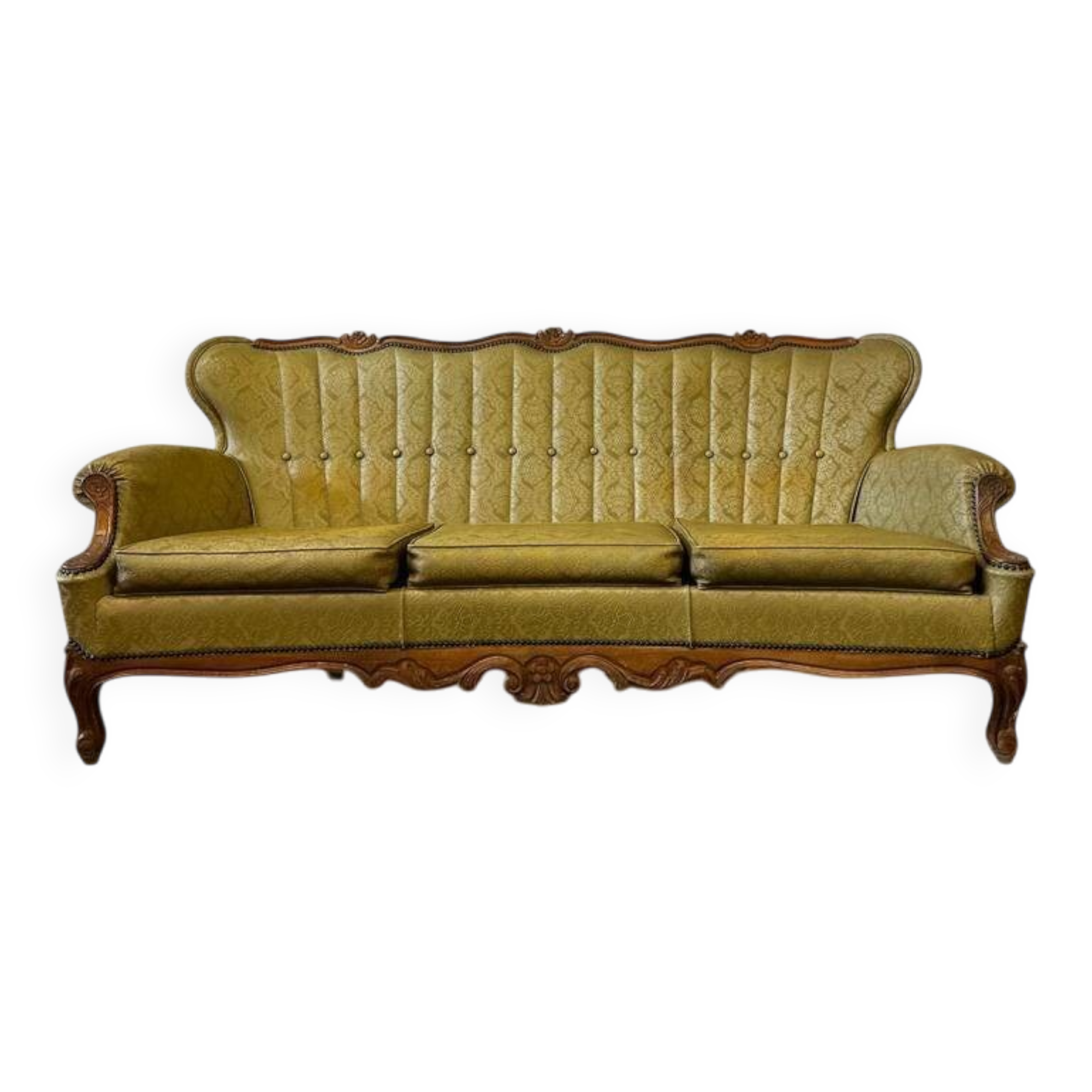 Vintage mustard yellow baroque sofa / three seater