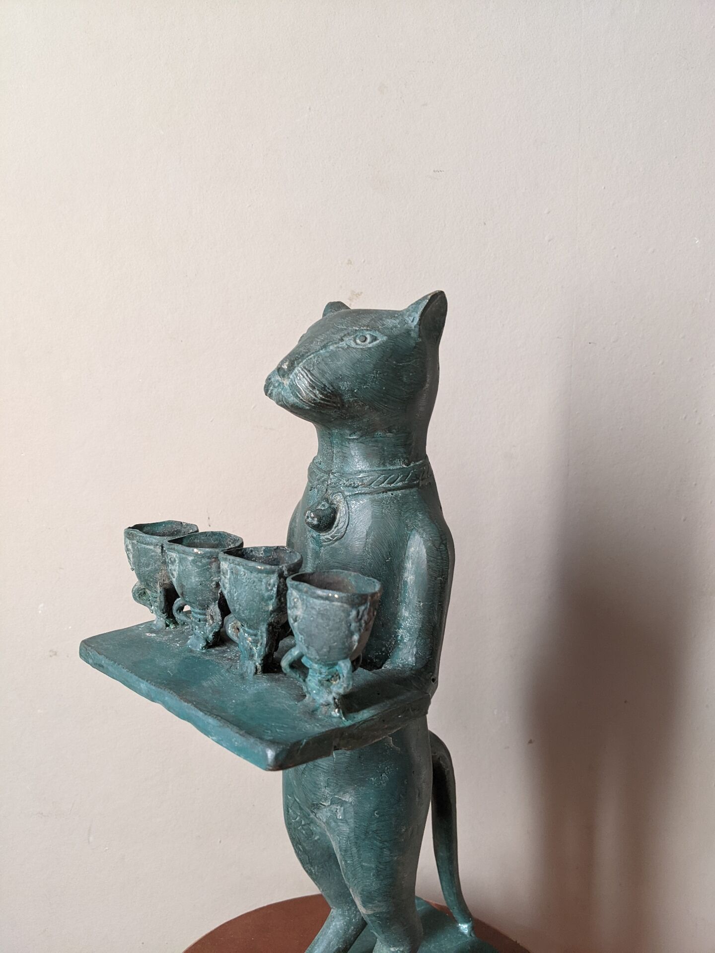 Antique metal cat candlestick