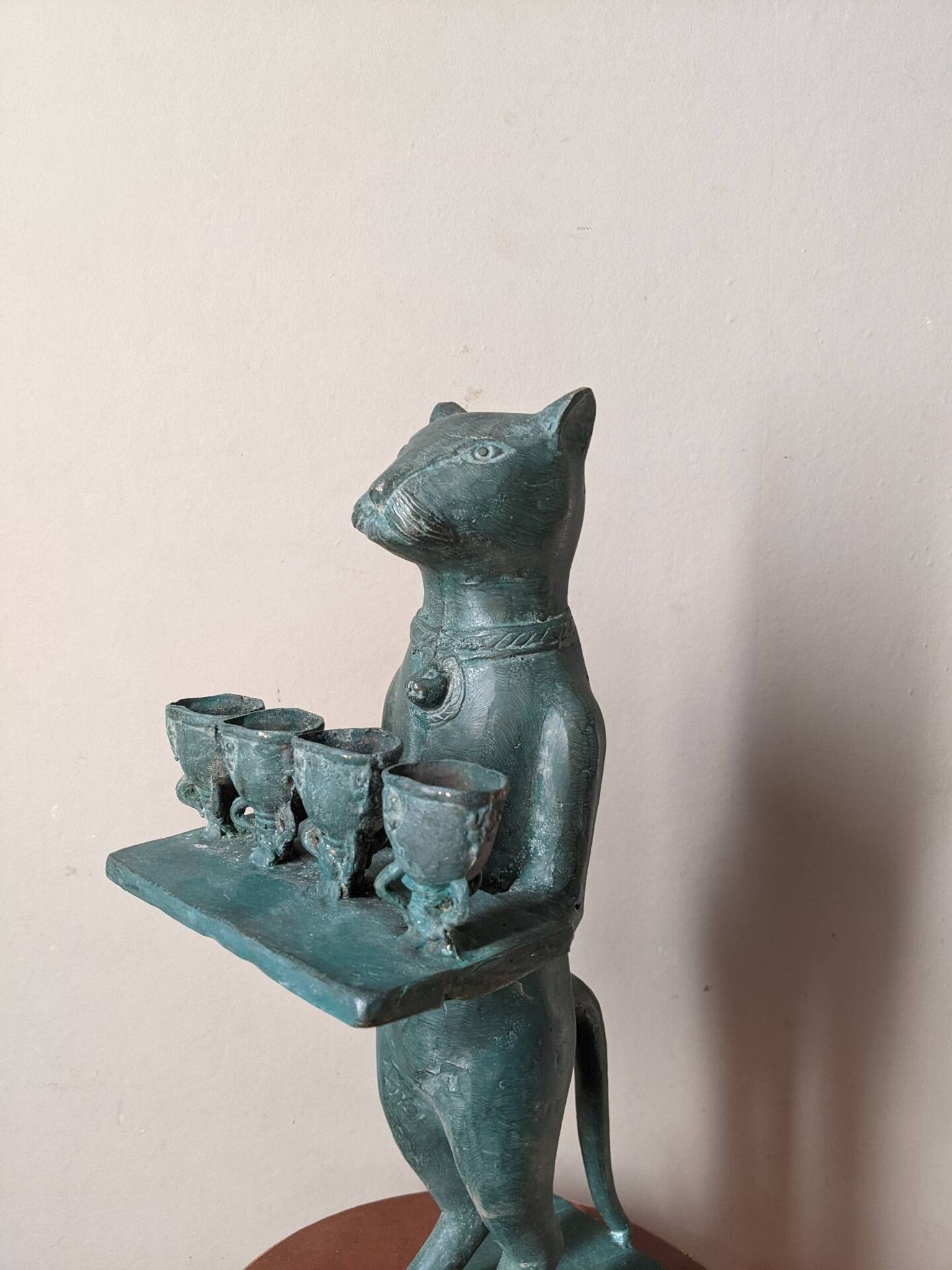 Bougeoir ancien chat en métal