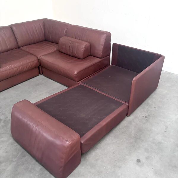 Brown leather modular sofa by De Sede; DS76, 1970s (straight)