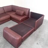 Brown leather modular sofa by De Sede; DS76, 1970s (straight)