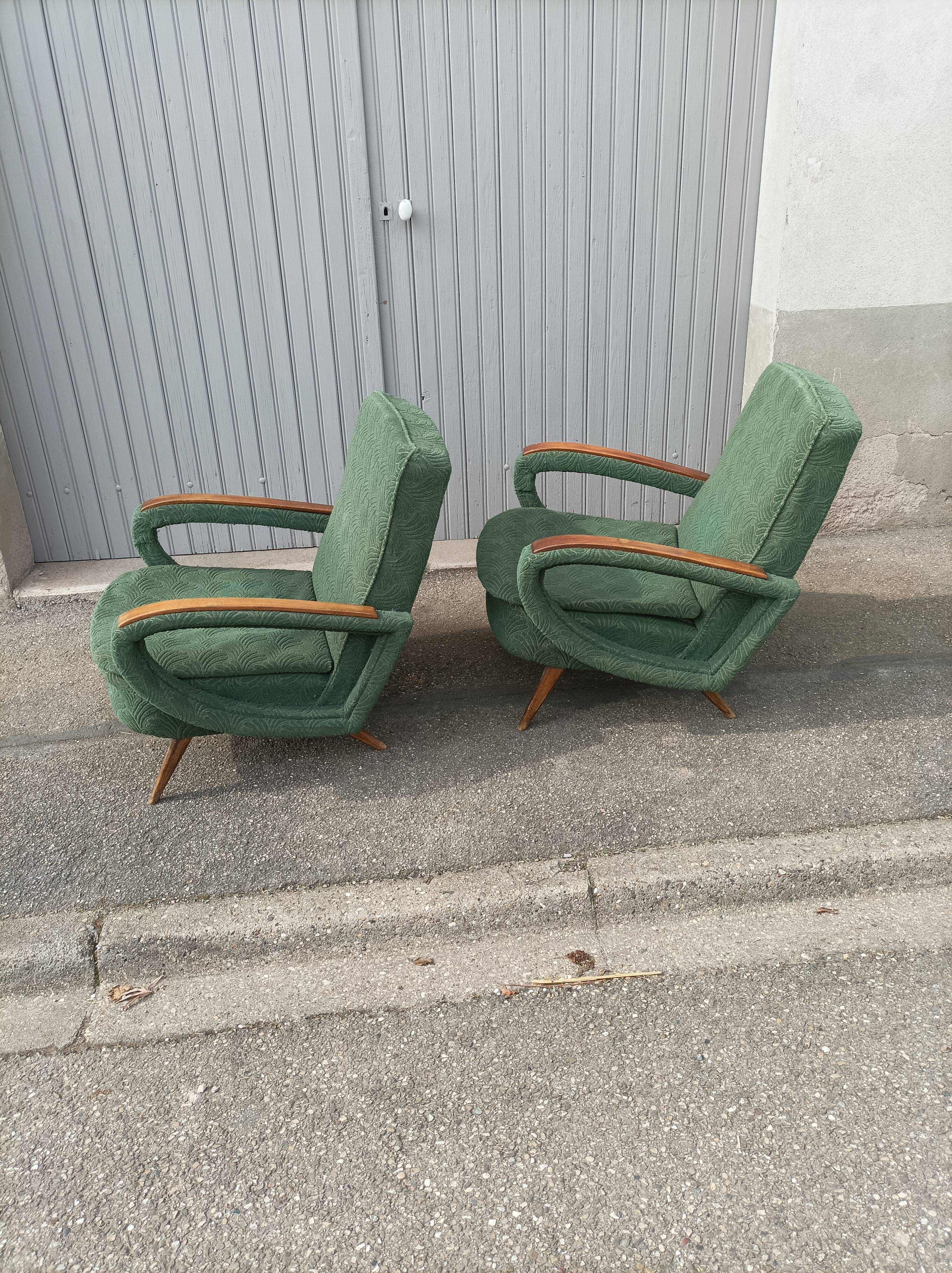 Pair of vintage armchairs green fabric