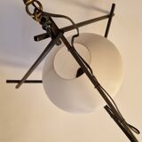 Opaline and metal triangular pendant light from Maison Lunel, 1950
