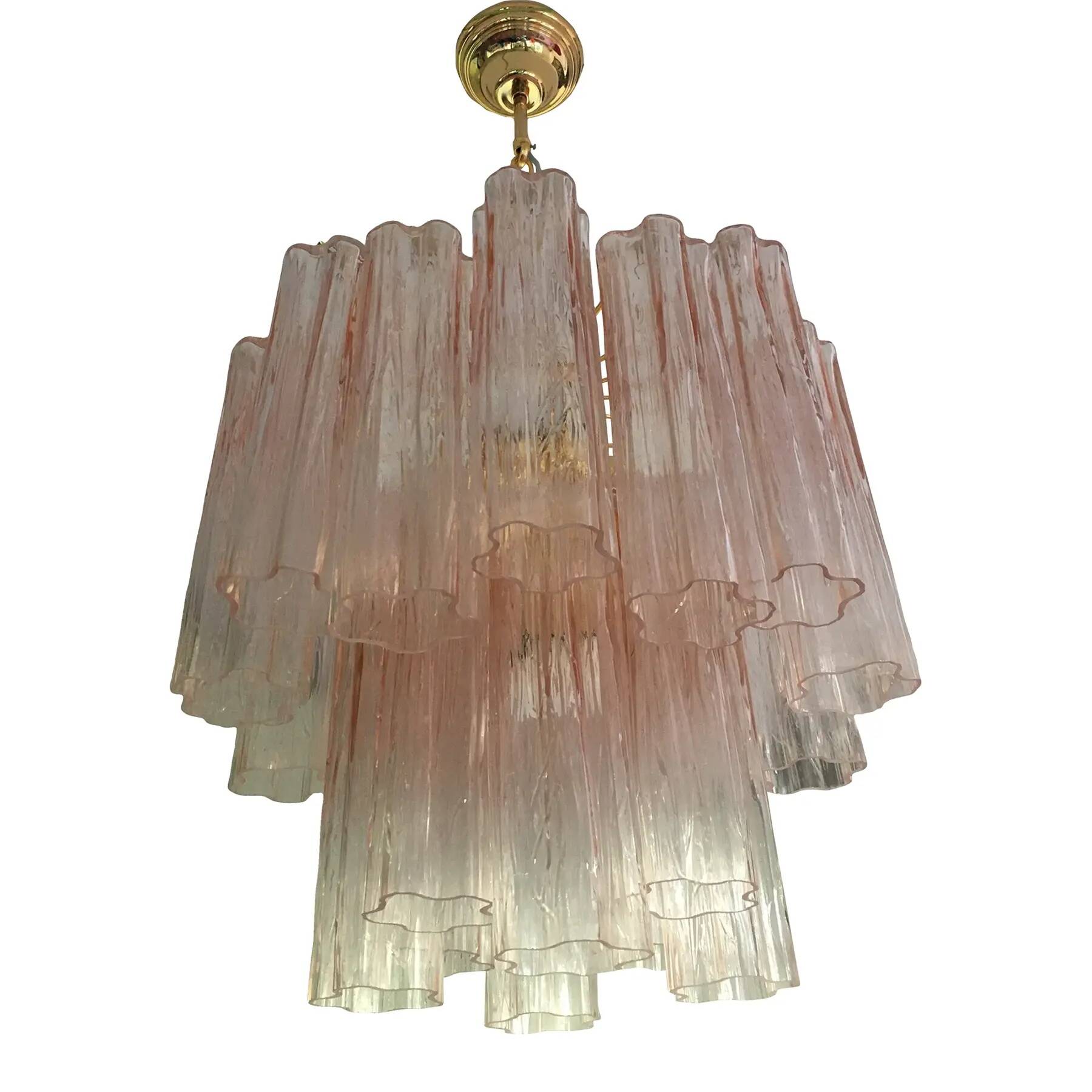 Venini-Style Pink Murano Glass Tronchi Chandelier – Italian Art Lighting