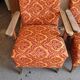 Set of 4 multicoloured mid-century armchairs in fabric and wood, 1950s.