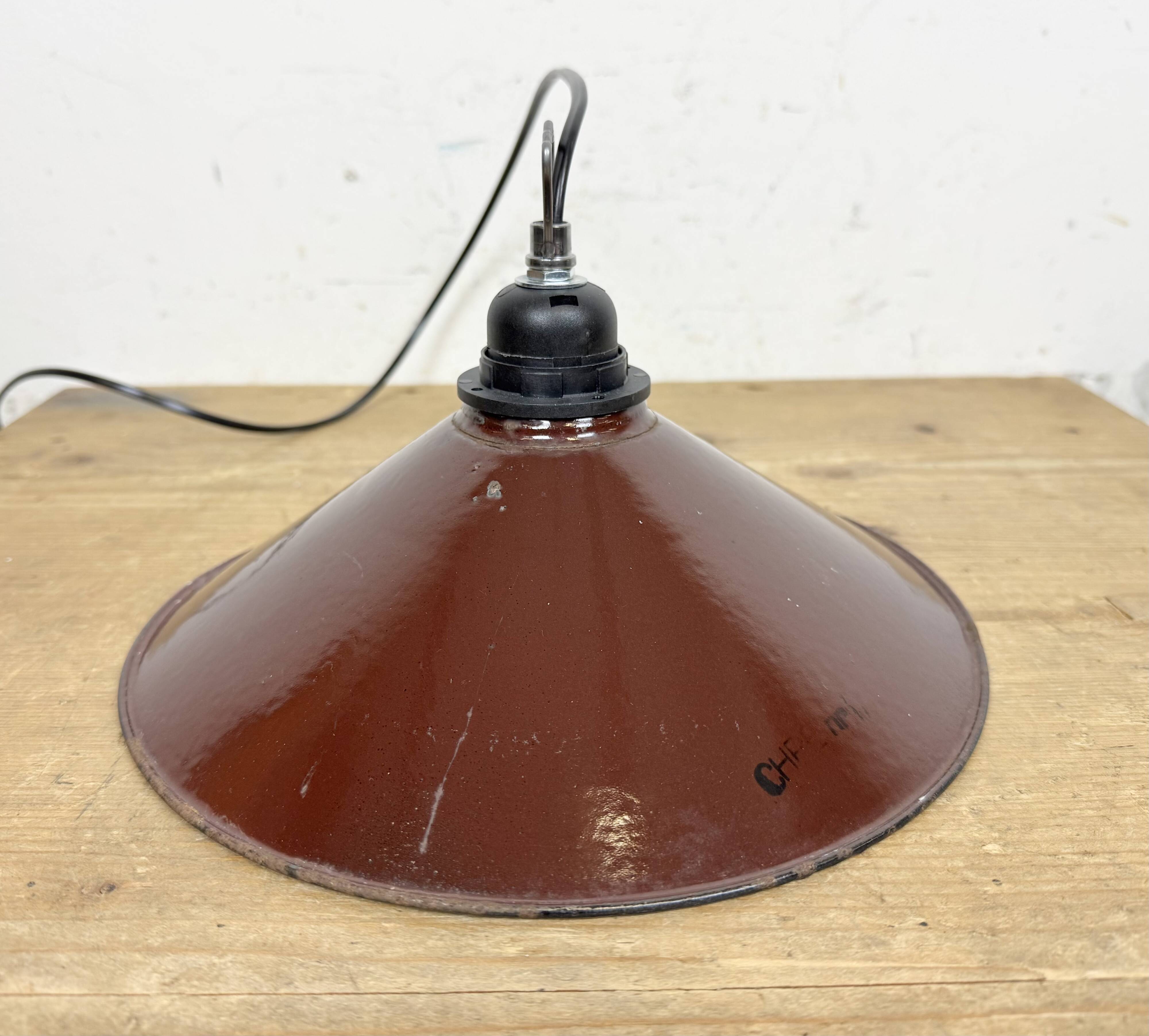 Industrial Dark Red Enamel Factory Pendant Lamp, 1960s