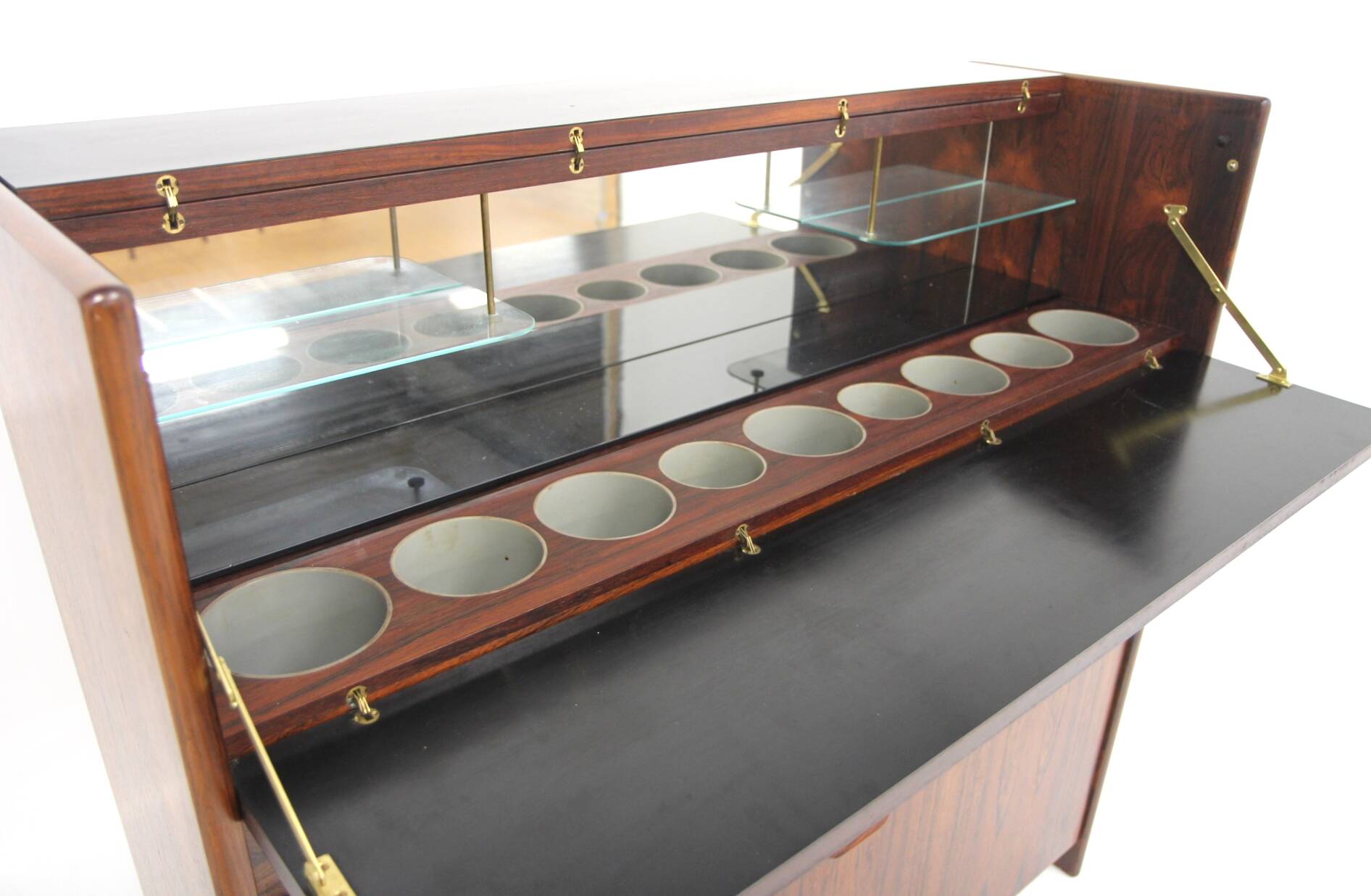 Rosewood bar cabinet "SK 661" and its 2 stools, Johannes Andersen, Denmark, 1960