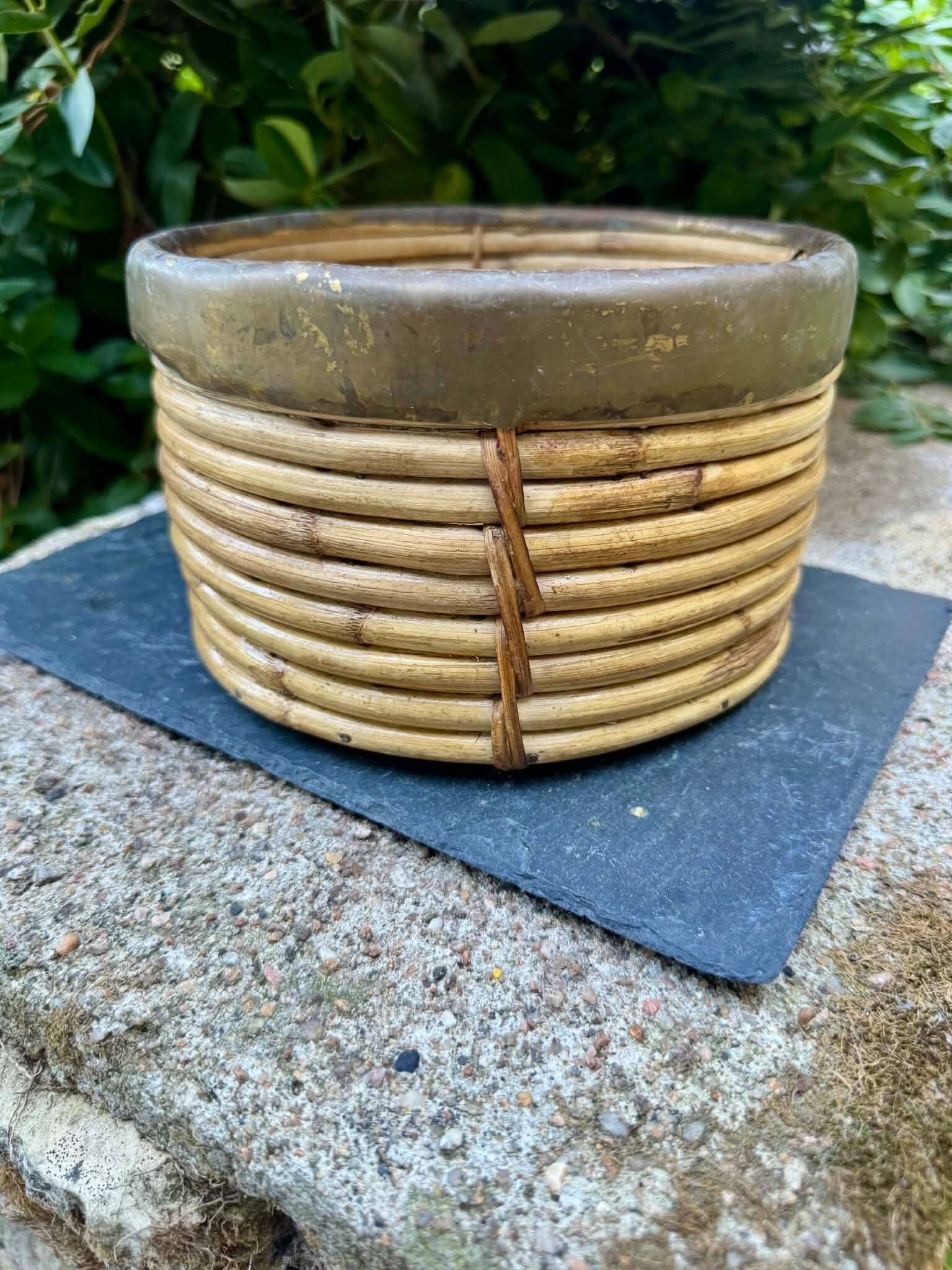 Gabriella Crespi brass rattan basket 1960s Italy