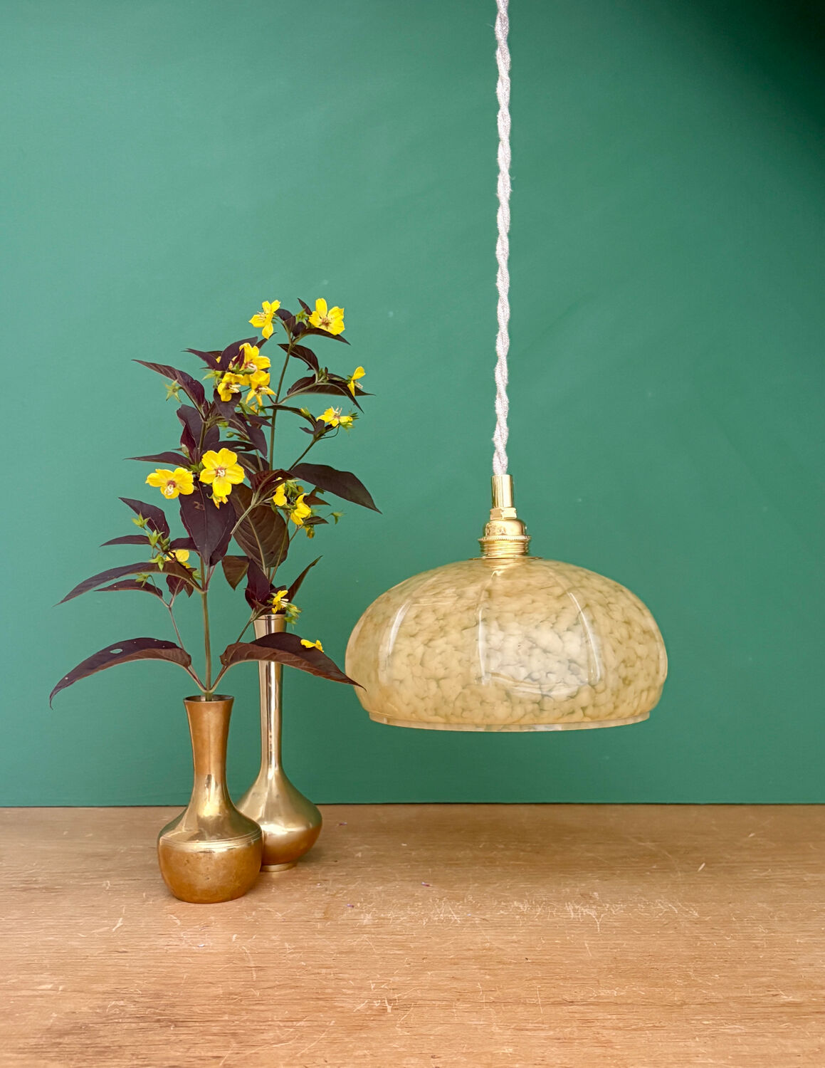Vintage Art Deco glass pendant light in yellow from Clichy.