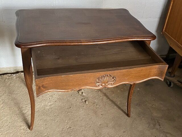 Oak desk and oak veneer with a large Louis XV style drawer