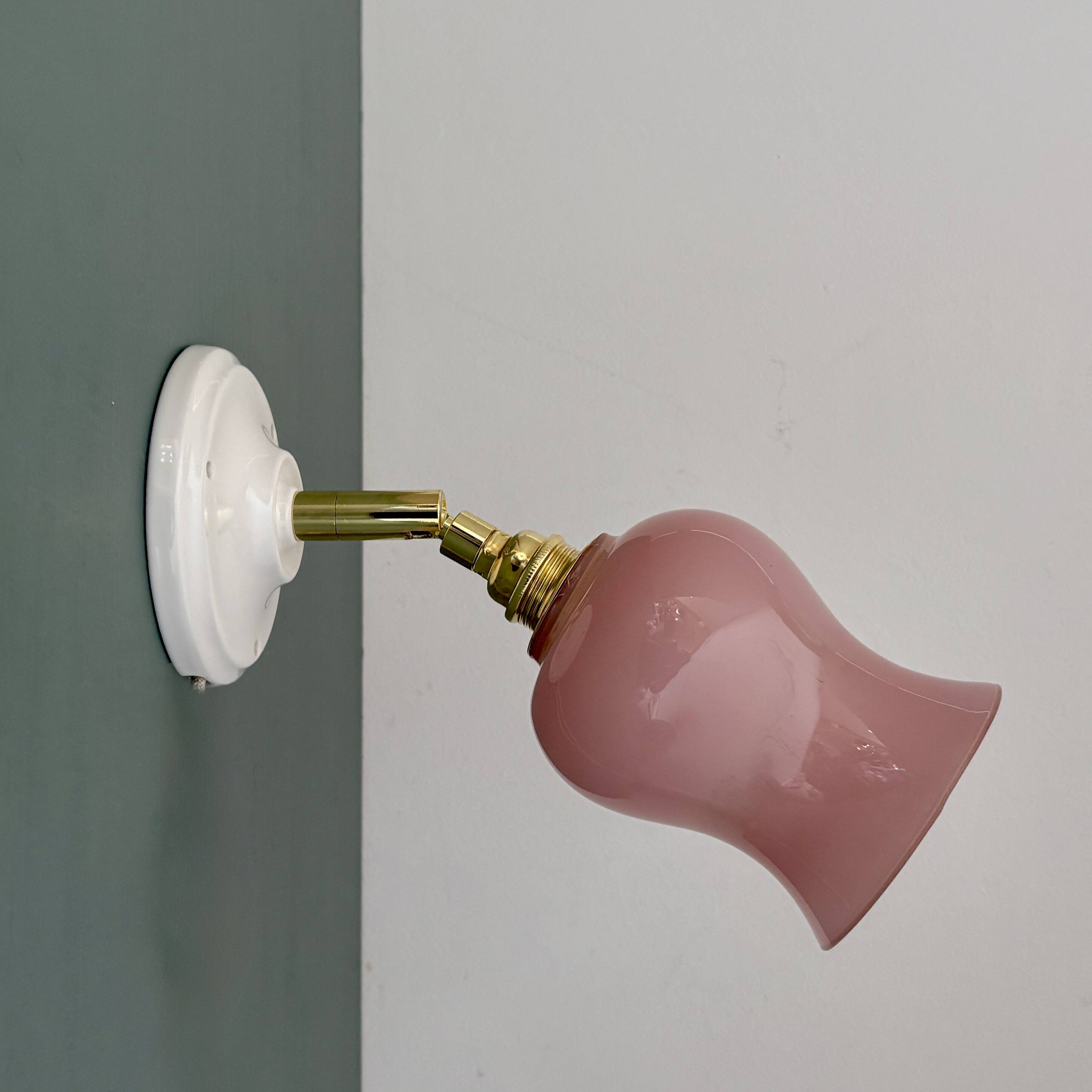 Vintage tulip wall lamp in pink opaline