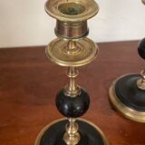 Old pair of candlesticks black marble and brass nineteenth