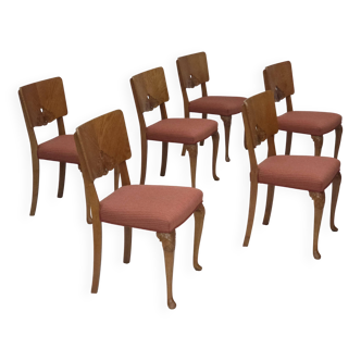 1950s, set of 6 Danish dining chairs, furniture wool, solid oak wood.