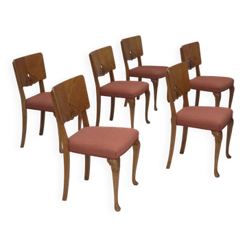 1950s, set of 6 Danish dining chairs, furniture wool, solid oak wood.