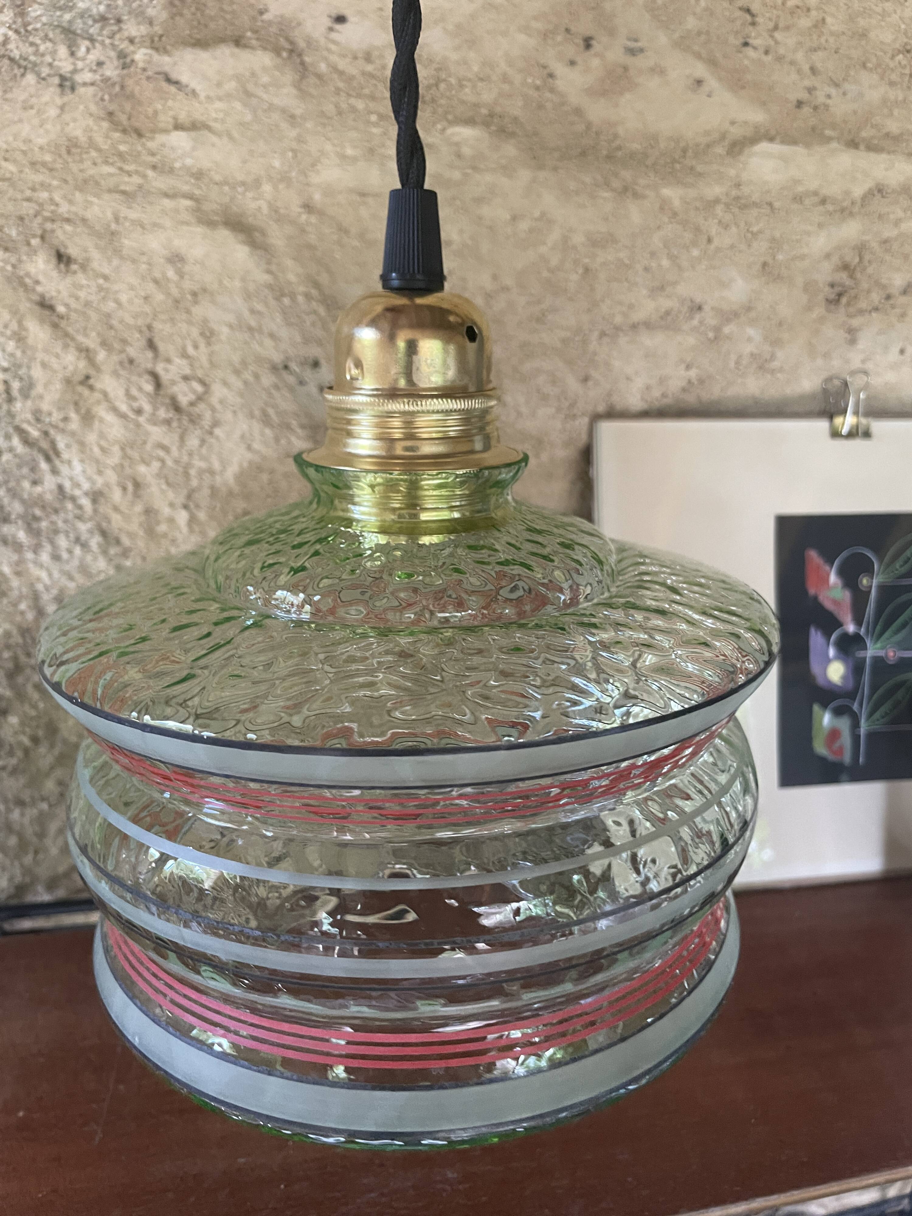 Green glass pendant light