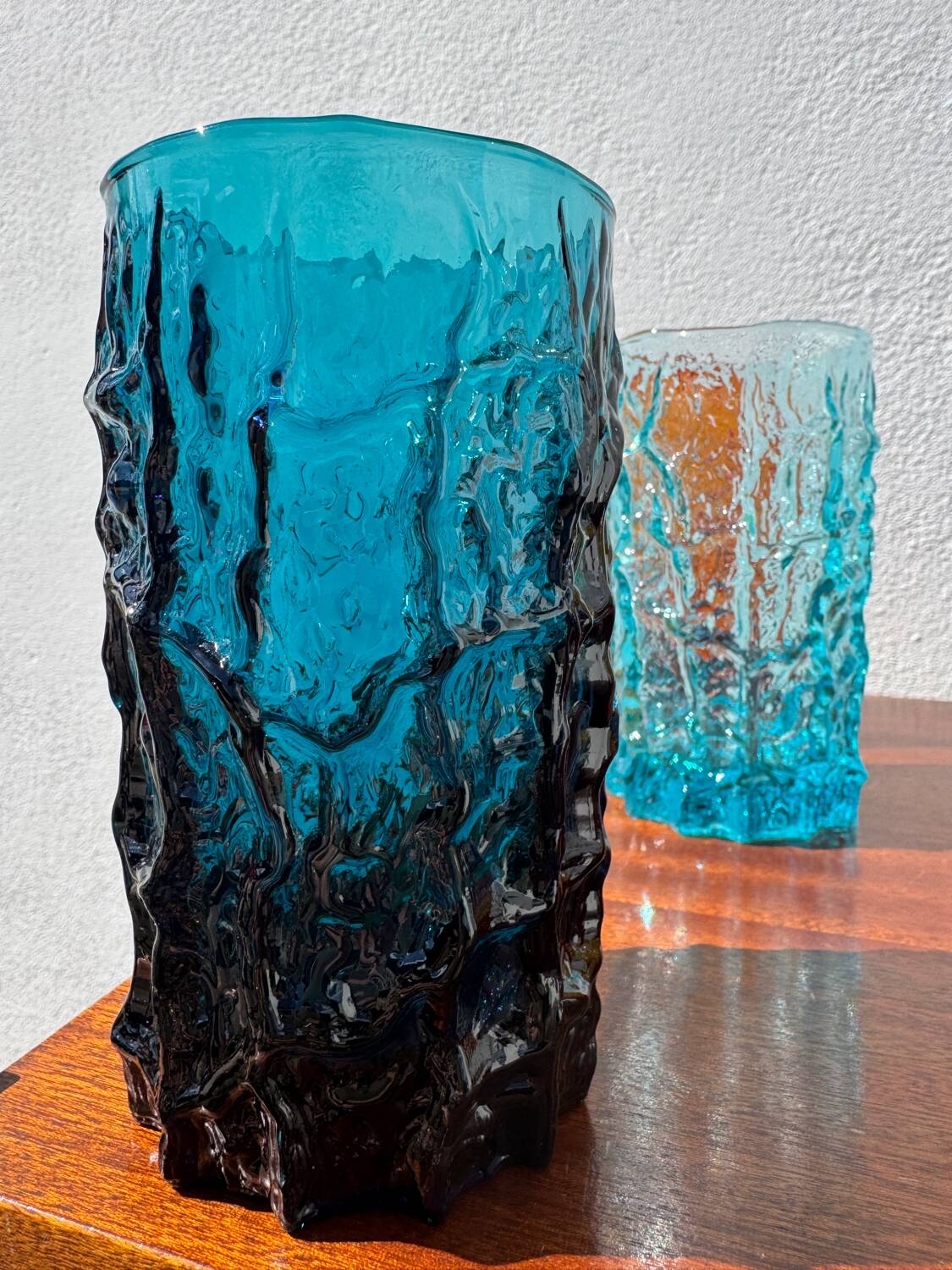 Large multicoloured glasses by Geoffrey Baxter from the 1960s.