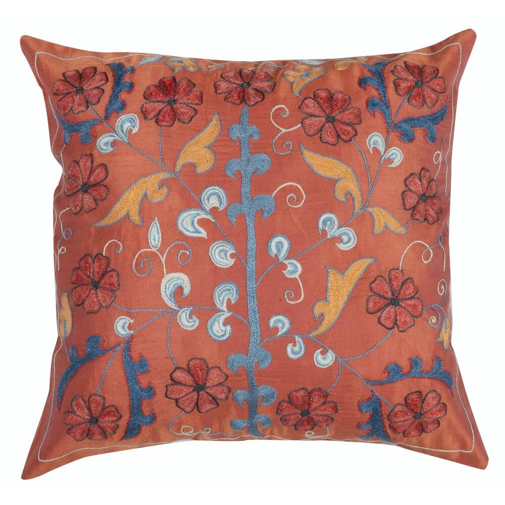 SET OF 2 - Embroidered 100% Silk Cushion Covers. Handmade Accent Pillows. Traditional Pillowcases. Lace Pillows