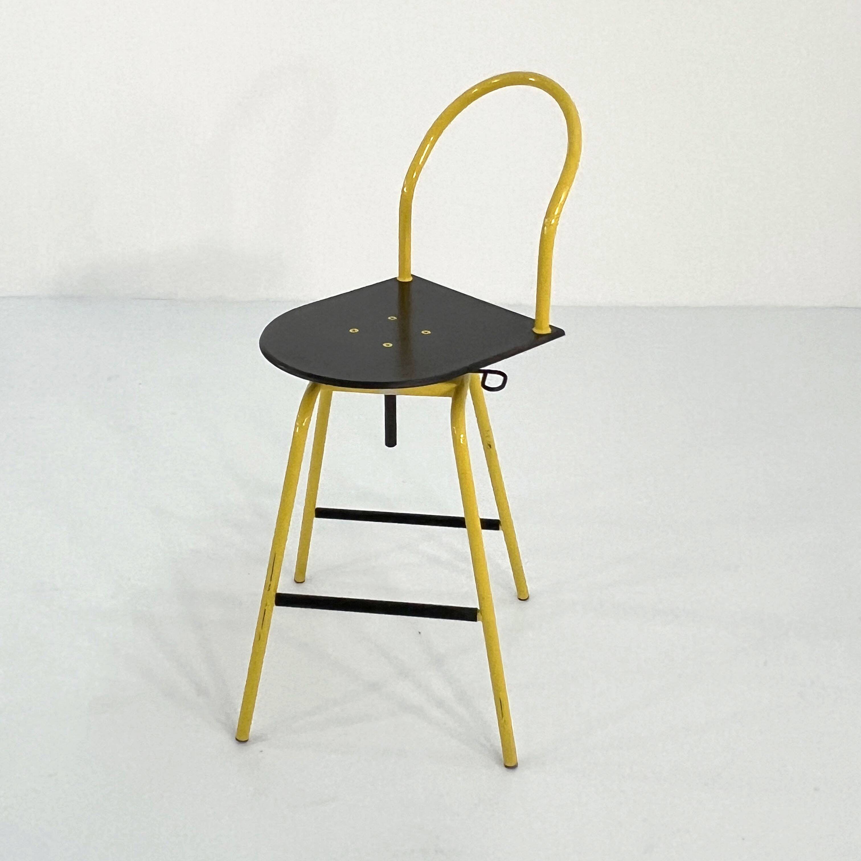Il Bottone Yellow Adjustable and Swivel Bar Stool by Paolo Parigi for Heron Parigi, 1980
