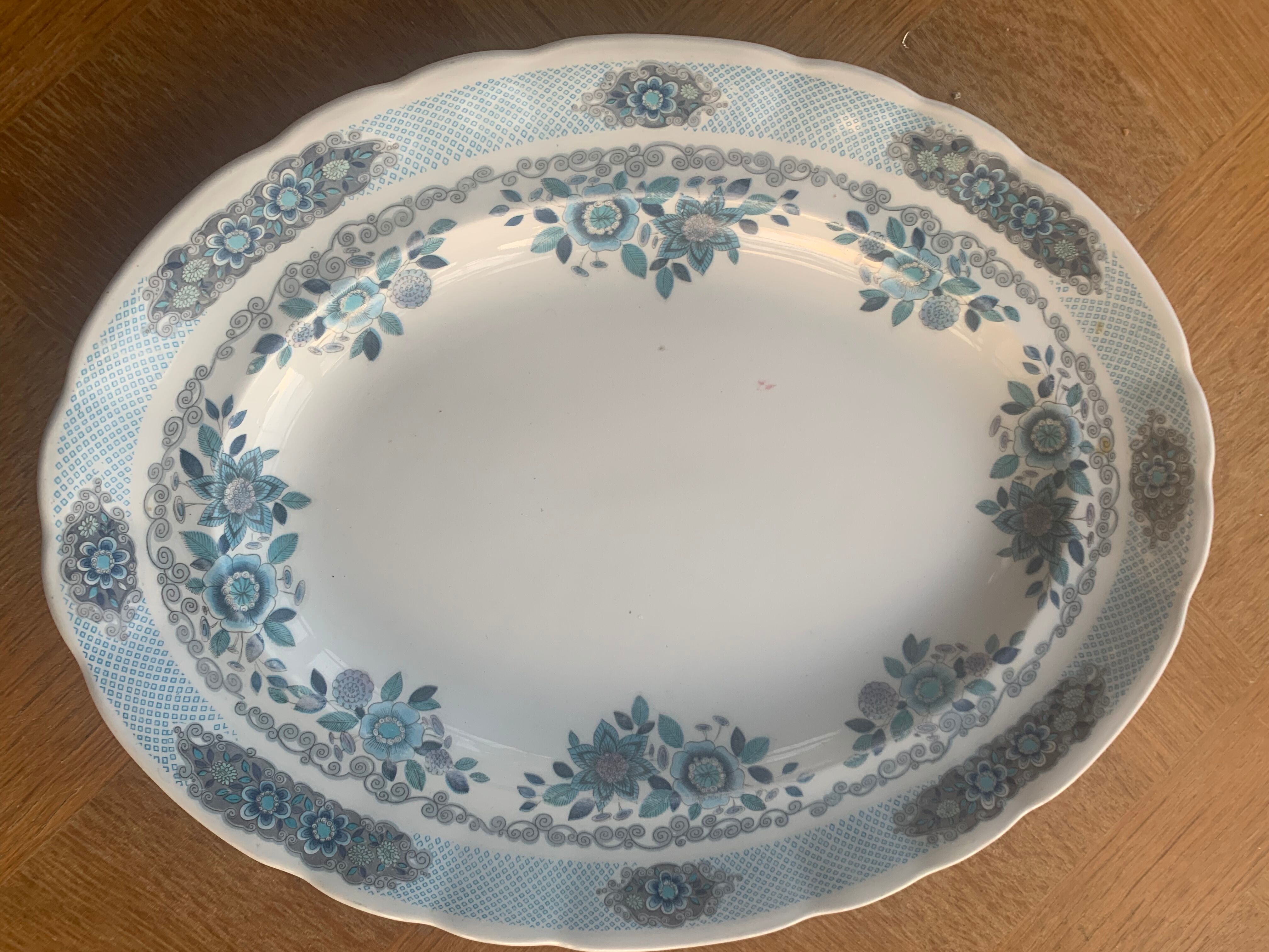 Large serving dish pontesa patterns blue flowers in vintage porcelain