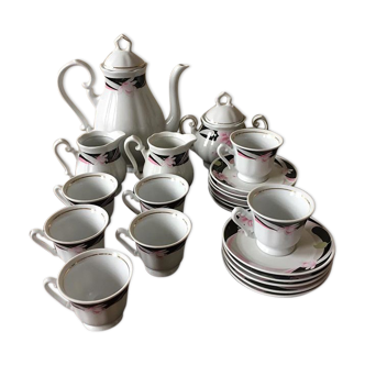 Pink and black Yugoslavian porcelain coffee set