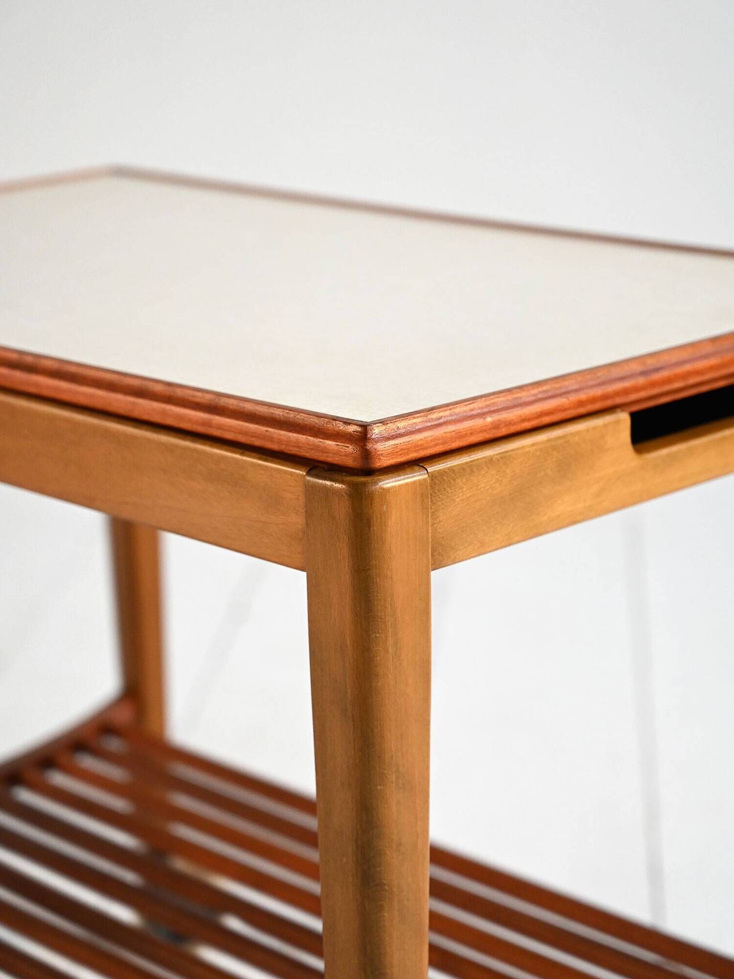 Mid-century Northern European serving trolley in teak and birch, 1950s–1960