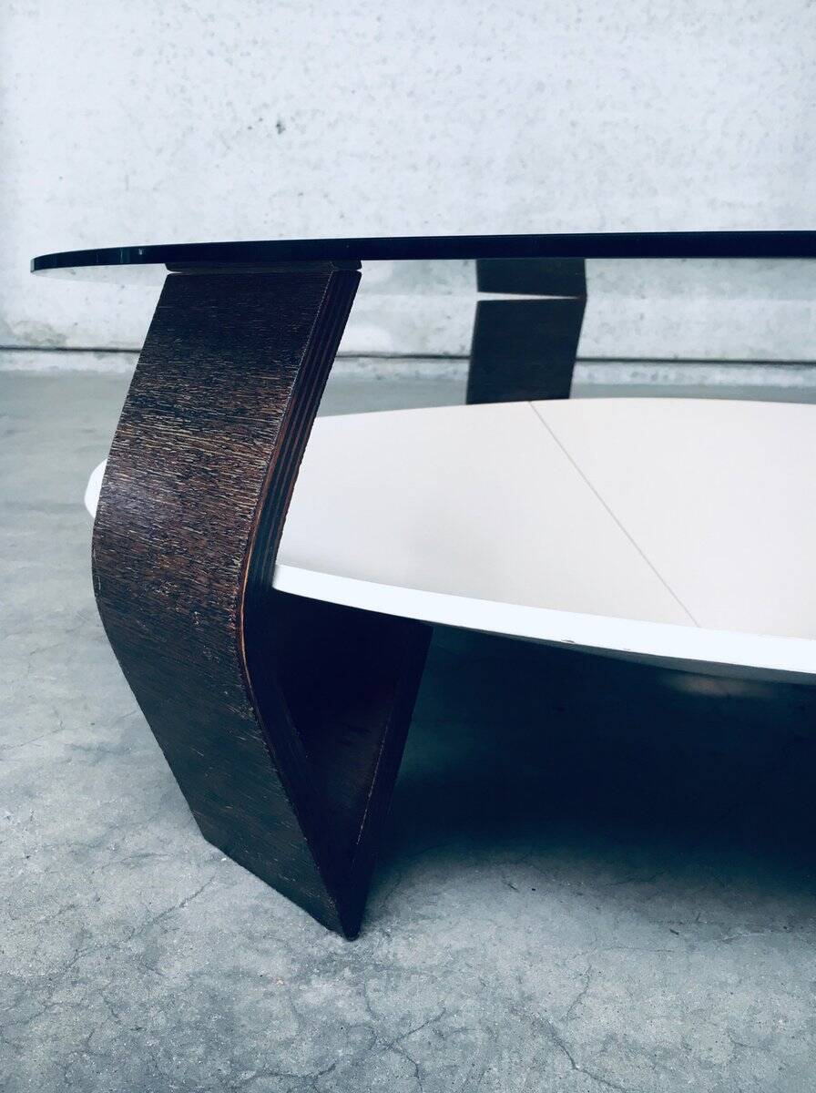 Mid-Century Modern Dutch Wenge & Smoke Glass Coffee Table, Netherlands, 1960s
