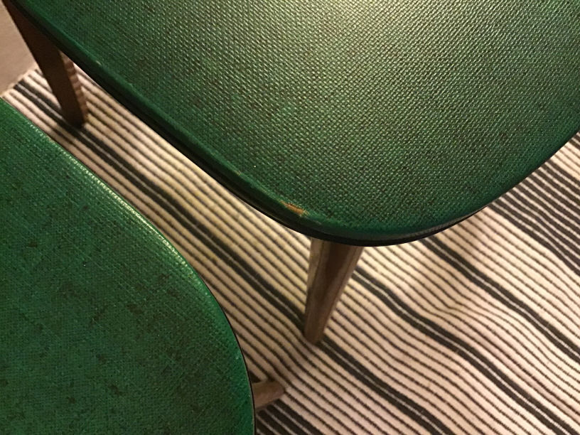 Set of 3 chairs in black mottled green leatherette