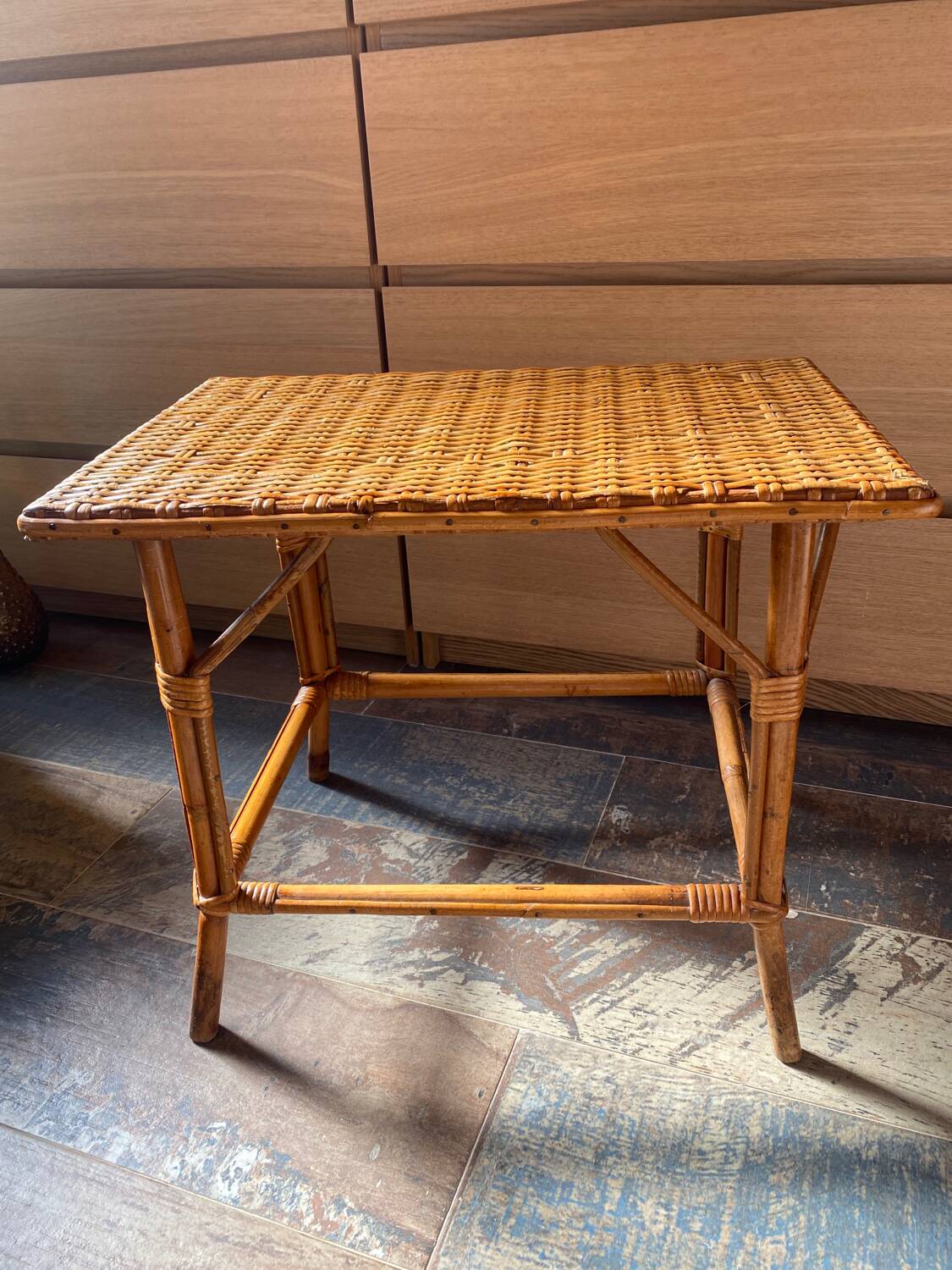 Small vintage rattan table