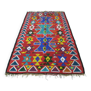 Vintage Tapis Kilim Ancien Nomade Tribal Traditionnelle Multicolore