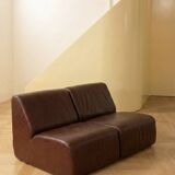 Paire de chauffeuses modulaires vintage en simili-cuir bordeaux - Années 70