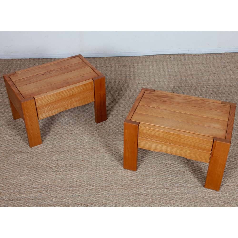 Pair of bedside tables in solid ash, French work from the 20th century.