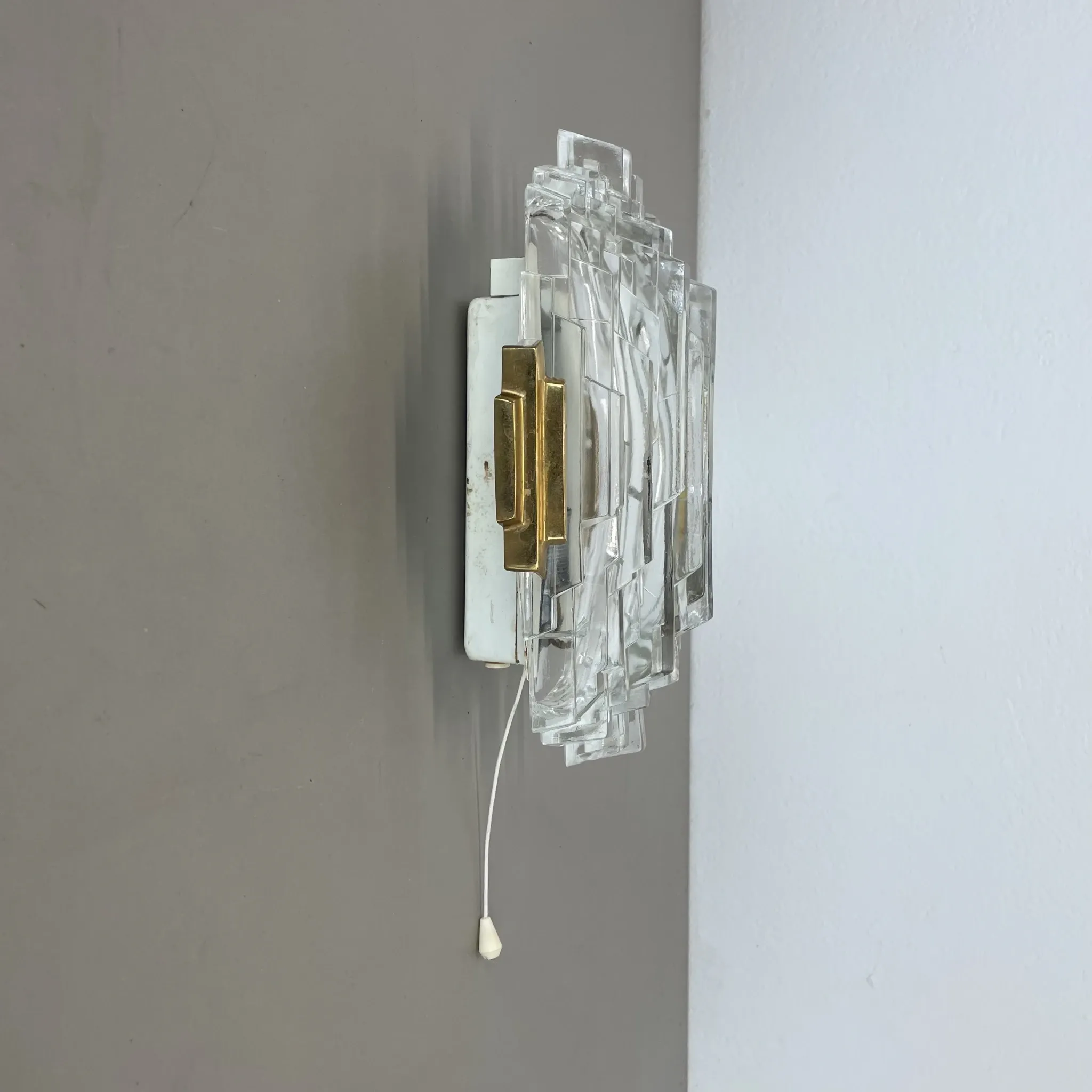Beautiful CUBIC Ice Glass Wall Light by Hillebrand Lights, Germany, 1970s