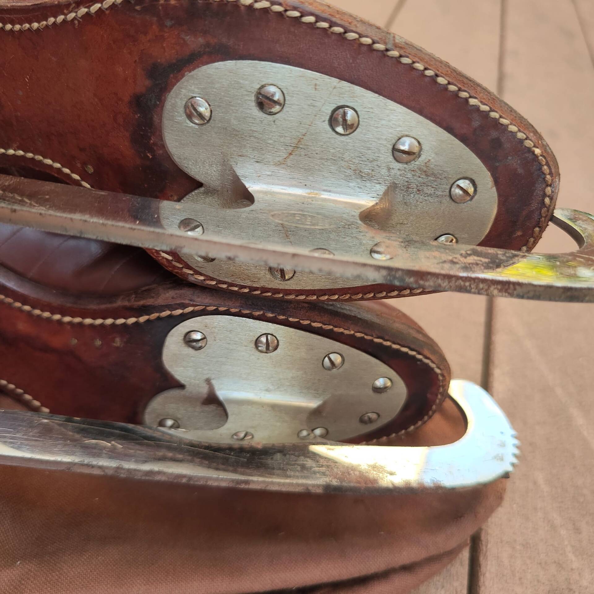 Rare pair of women's ice skates, Schumacher St. Moritz, circa 1910-11.