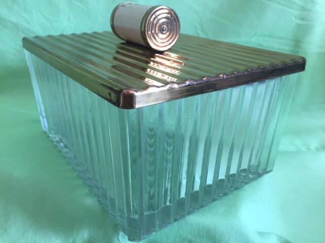 Art Deco gold metal glass cookie box