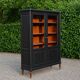 Renovated black antique Louis XVI style display cabinet, glass-fronted bookcase.