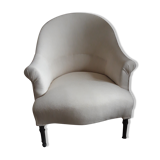 Fauteuil crapaud ancien en toile de chanvre lavée