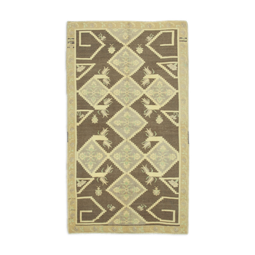 1970s handwoven distressed anatolian beige carpet 140 cm x 250 cm