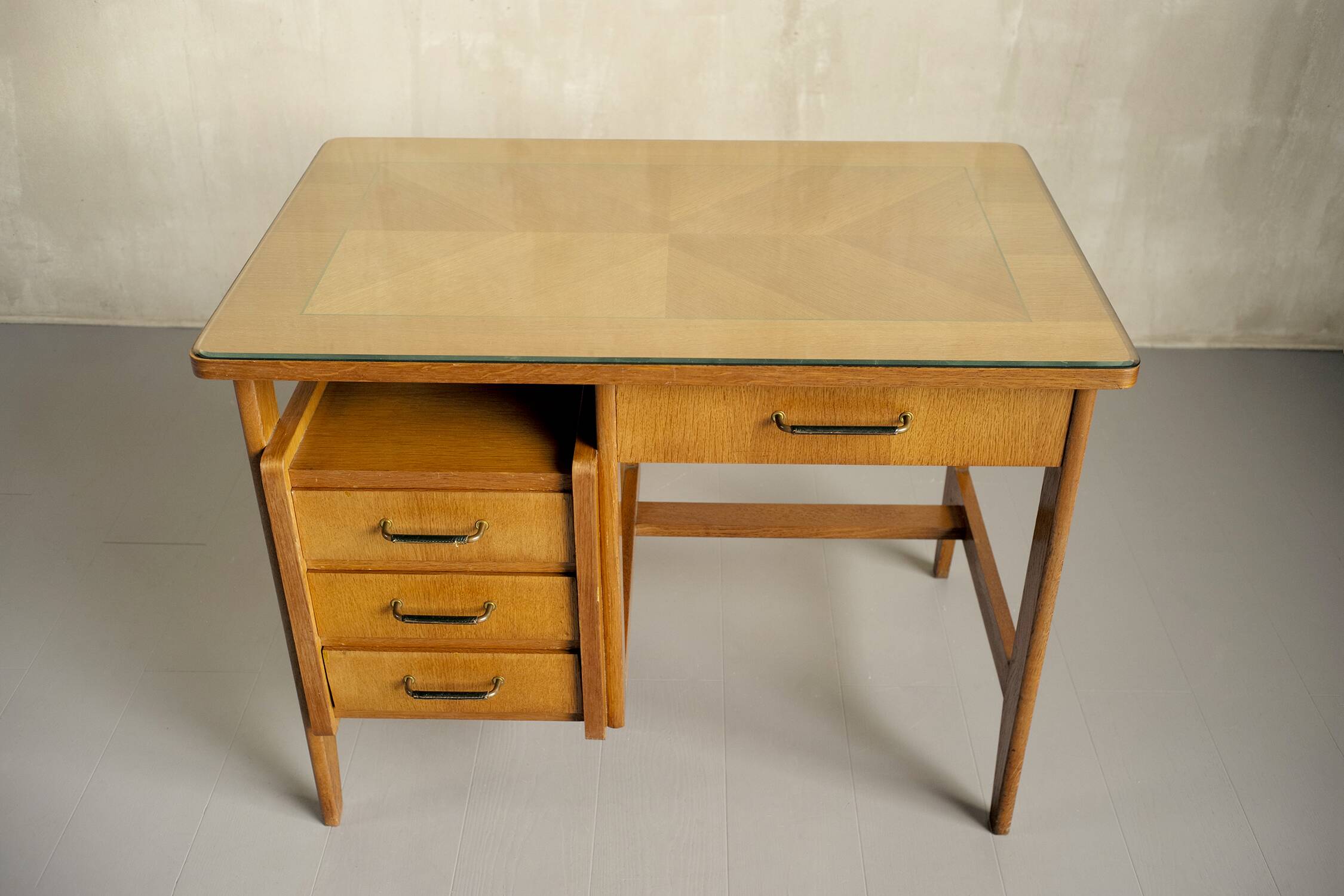 Oak and leather desk, France 1955