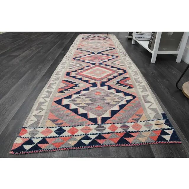 1970s Vintage Turkish Oushak Handmade Wool Cotton Orange Runner Rug 89x319